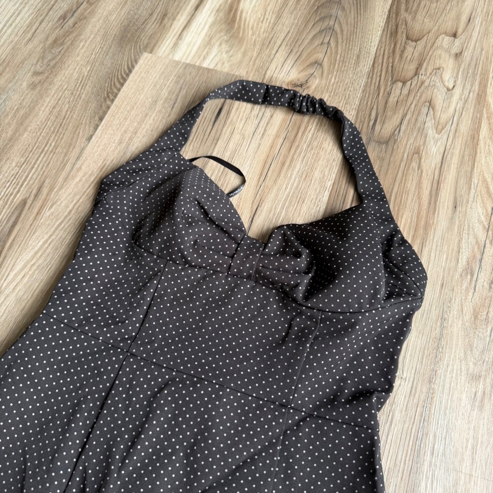 Vintage My Michelle Black Polka Dot Halter Dress Sweetheart Bow Rockabilly Pinup - Picture 3 of 7